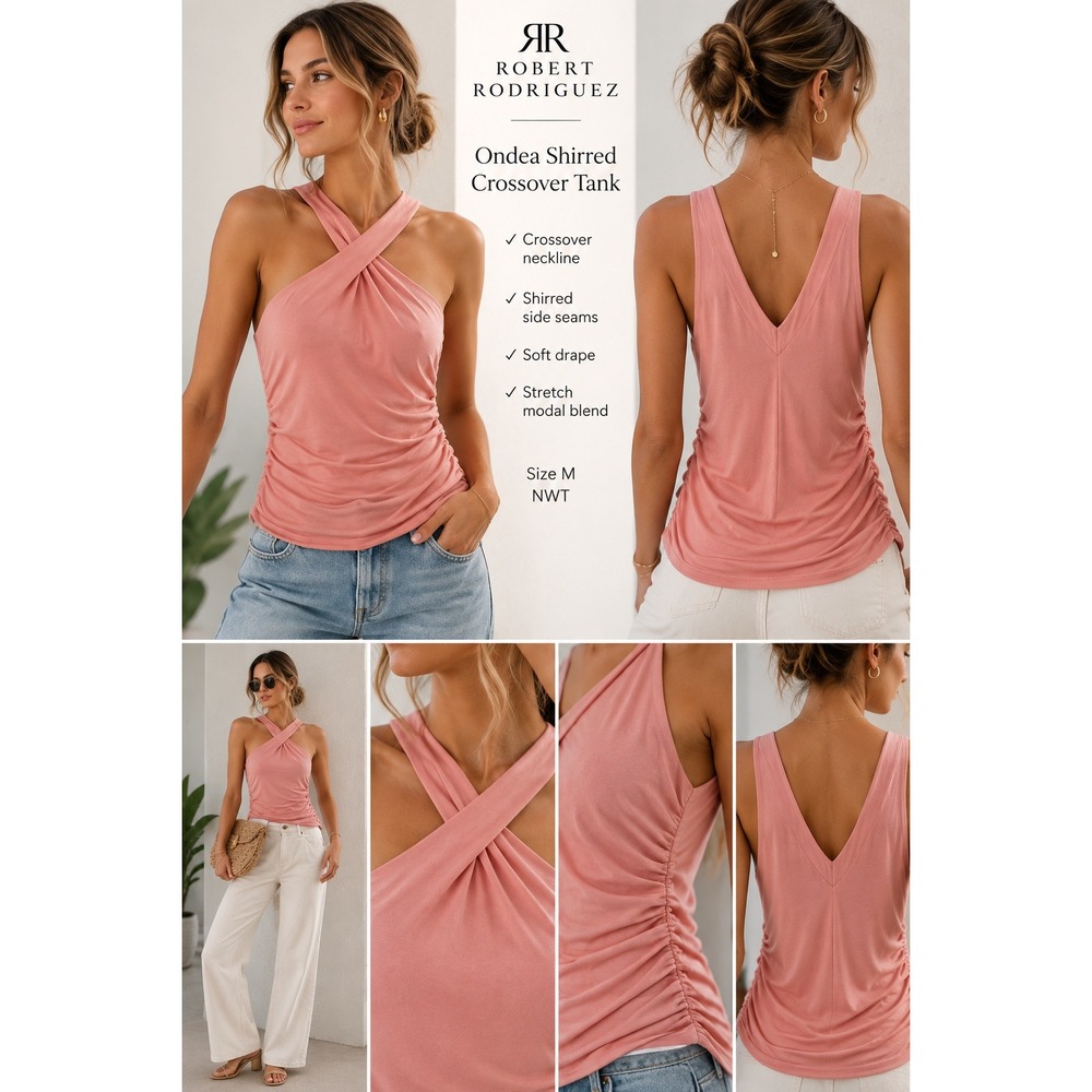 Robert Rodriguez Ondea Shirred Crossover Tank M Pink Y2K Balletcore NWT